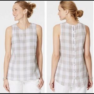 J. Jill Love‎ Linen Gray Buffalo Plaid Top